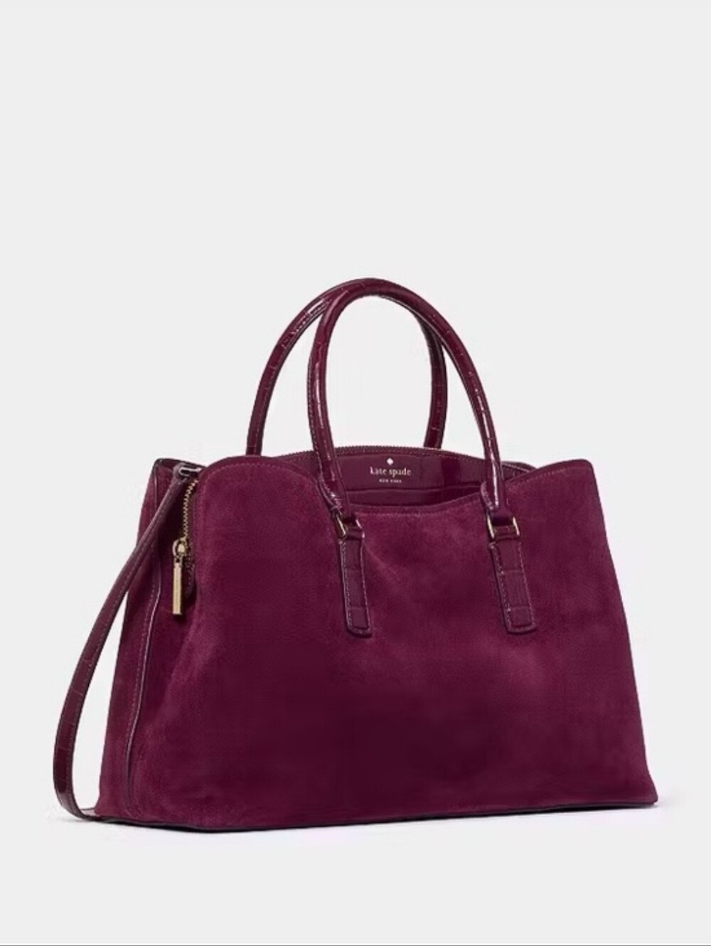 Kate Spade Thompson Street Suede And Croc Embossed Satchel Bag, Deep Cherry - Picture 2 of 13